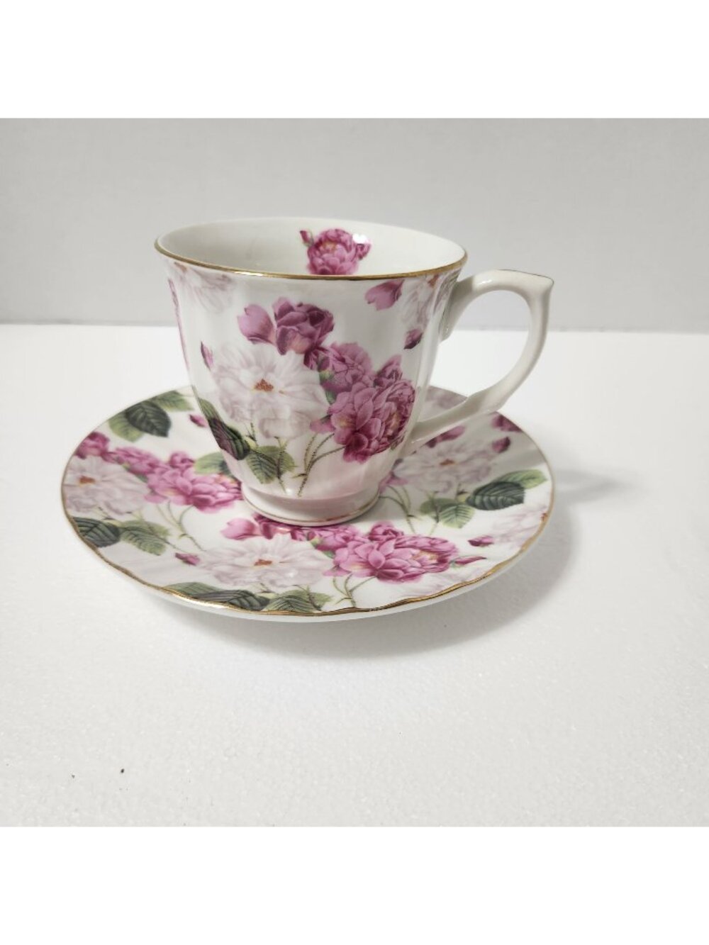 Floral Fine China Tea Cup & Saucer Set With Gold Rim Dishwasher Safe